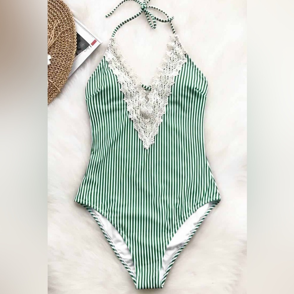 Cupshe Green Shade Lace One-piece Swimsuit Size L